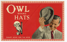Load image into Gallery viewer, OWL Brand HATS Vintage Menswear Label, Men's Fashion