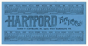 1894 HARTFORD FIRE Insurance Co. CALENDAR BLOTTER