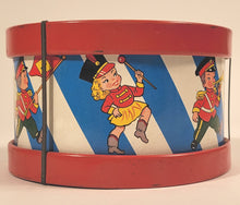 Load image into Gallery viewer, Mid-Century Vintage Children's Tin Drum Set, Musical Toy, Kids' Marching Band