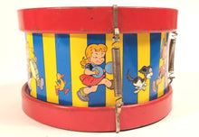 Load image into Gallery viewer, Mid-Century Vintage Children's Tin Drum Set, Musical Toy, Kids' Marching Band