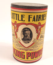 Load image into Gallery viewer, 1920's LITTLE FAIRIES BAKING POWDER TIN, Original Label, Antique Can, Vintage Kitchen