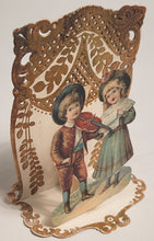Load image into Gallery viewer, Antique Die-Cut, Embossed VALENTINE'S DAY CARD, Children Singing, Violin