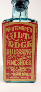 Victorian WHITTEMORE'S GILT EDGE DRESSING BOTTLE, Leather Preserver, Vintage Fashion