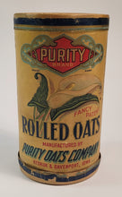 Load image into Gallery viewer, Antique 1910's-1920's ROLLED OATS CANISTER, Purity Brand, Calla Lily