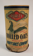 Load image into Gallery viewer, Antique 1910's-1920's ROLLED OATS CANISTER, Purity Brand, Calla Lily