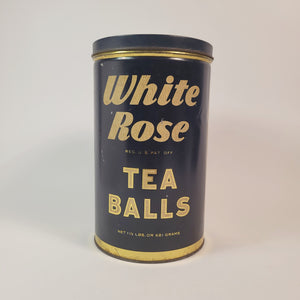 Antique 1930's WHITE ROSE TEA BALLS TIN, Vintage Kitchen, Packaging