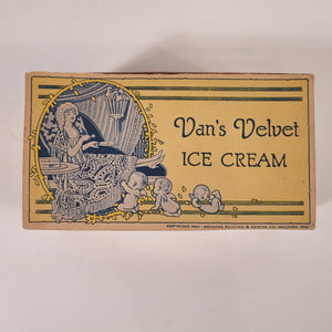 1921 Antique Van's Velvet Ice Cream Cardboard, Waxed Box, Cherubs