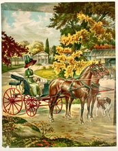 Load image into Gallery viewer, Antique 1910&#39;s AN AUTUMN DRIVE Lithograph, Print, Gibson Girl, Carriage