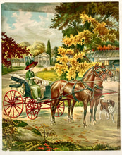 Load image into Gallery viewer, Antique 1910's AN AUTUMN DRIVE Lithograph, Print, Gibson Girl, Carriage