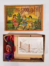 Load image into Gallery viewer, 1920's Antique KNITTING SPOOL OUTFIT Children's Game, Nearly Complete