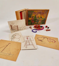 Load image into Gallery viewer, 1920's Antique KNITTING SPOOL OUTFIT Children's Game, Nearly Complete