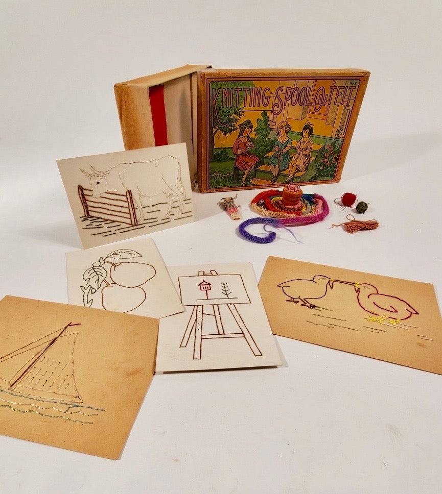 1920's Antique KNITTING SPOOL OUTFIT Children's Game, Nearly Complete –  TheBoxSF