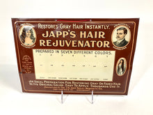 Load image into Gallery viewer, Antique Edwardian JAPP'S HAIR REJUVENATOR Metal Store Display, Sign