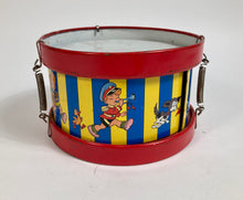 Load image into Gallery viewer, Mid-Century Vintage Children's Tin Drum Set, Musical Toy, Kids' Marching Band & Animals