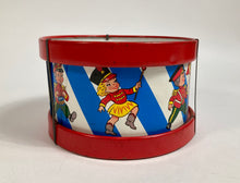 Load image into Gallery viewer, Mid-Century Vintage Children's Tin Drum, Musical Toy, Kids' Marching Band
