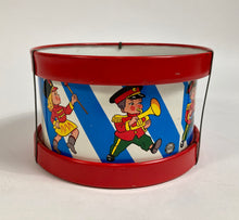 Load image into Gallery viewer, Mid-Century Vintage Children's Tin Drum, Musical Toy, Kids' Marching Band