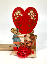 Load image into Gallery viewer, Antique Die-Cut, Pop-Up VALENTINE'S DAY CARD, Children Eating Pie, Doily