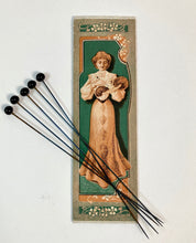Load image into Gallery viewer, Antique 1900's ELITE TOILET PIN TABLET, Edwardian Glass Hat Pins, Vintage Fashion