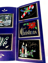 Load image into Gallery viewer, 1950's Dark 'n' Hansum Personal CHRISTMAS CARDS Sample Book, Eight Designs, Foil || Hye-Quality Card Co.