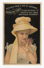 Load image into Gallery viewer, Victorian Parker's Tonic, Quack Medicine Trade Card || Beautiful Woman
