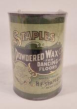 Load image into Gallery viewer, Antique 1910&#39;s STAPLES Powdered Wax for Dancing Floors Tin