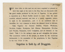 Load image into Gallery viewer, Victorian Vegetine Blood Purifier, Quack Medicine Trade Card || Jack in the Box