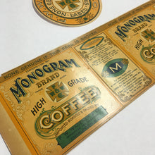 Load image into Gallery viewer, Early 1900's Monogram Brand Coffee Label Set of Two, FW Wagner Roasters