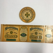 Load image into Gallery viewer, Early 1900's Monogram Brand Coffee Label Set of Two, FW Wagner Roasters