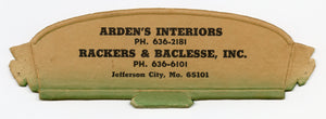 Vintage Arden's Interiors Embossed Advertising Sign || Jefferson City, Mo.