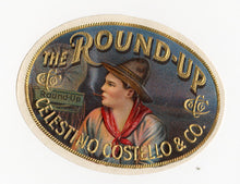 Load image into Gallery viewer, Antique, Unused THE ROUND-UP Brand Cigar, Tobacco Crate Label SET, Pioneer, Cowboy