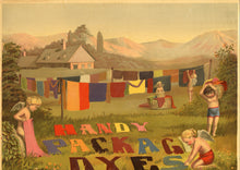 Load image into Gallery viewer, Antique HANDY PACKAGE DYES Advertising Lithograph, Cherubs Doing Laundry