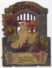 Load image into Gallery viewer, Large Antique HAPPY DAYS Embossed Dove Die-cut, Sweet Shop Advertisement