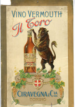 Load image into Gallery viewer, Antique VINO VERMOUTH, Il Toro, Bull Advertising Sign, Ciravegna, Torino