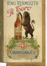 Load image into Gallery viewer, Antique VINO VERMOUTH, Il Toro, Bull Advertising Sign, Ciravegna, Torino