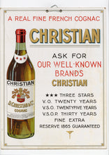 Load image into Gallery viewer, Antique CHRISTIAN FRENCH COGNAC Promotional Sign, Alcohol Advertising