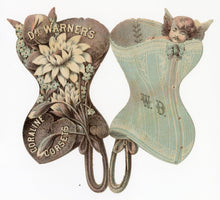 Load image into Gallery viewer,  DR. WARNER'S CORALINE CORSETS Die-Cut Trade Card, Victorian Fashion