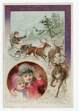 Load image into Gallery viewer, 1890 Victorian Woolson Spice Co. HOLIDAY GREETING CARD, Santa and Sleigh