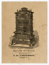 Load image into Gallery viewer, Antique Victorian Square Splendid FURNACE TRADE CARD, Jockey Riding Large Cat