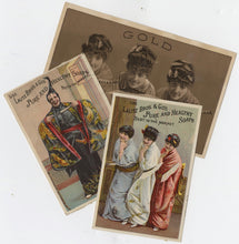 Load image into Gallery viewer, Victorian Gilbert &amp; Sullivan Set of 3 MIKADO TRADE CARDS, Poo-Bah, Maids from School