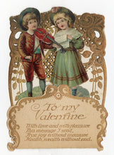 Load image into Gallery viewer, Antique 1900&#39;s Die-Cut, Embossed VALENTINE&#39;S DAY CARD, Children Singing, Violin