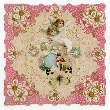 Load image into Gallery viewer, Antique, Layered Paper Doily VALENTINE'S DAY CARD, Pink and Gold Flowers