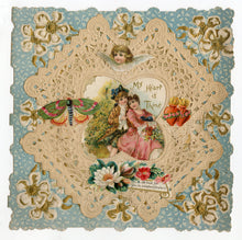 Load image into Gallery viewer, Antique, Embossed Paper Doily Valentine's Day Card, "When Thou art Night"