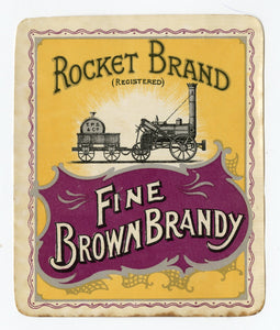 Antique, Unused Rocket Brand OLD BROWN BRANDY LABEL, Two Colors, Alcohol