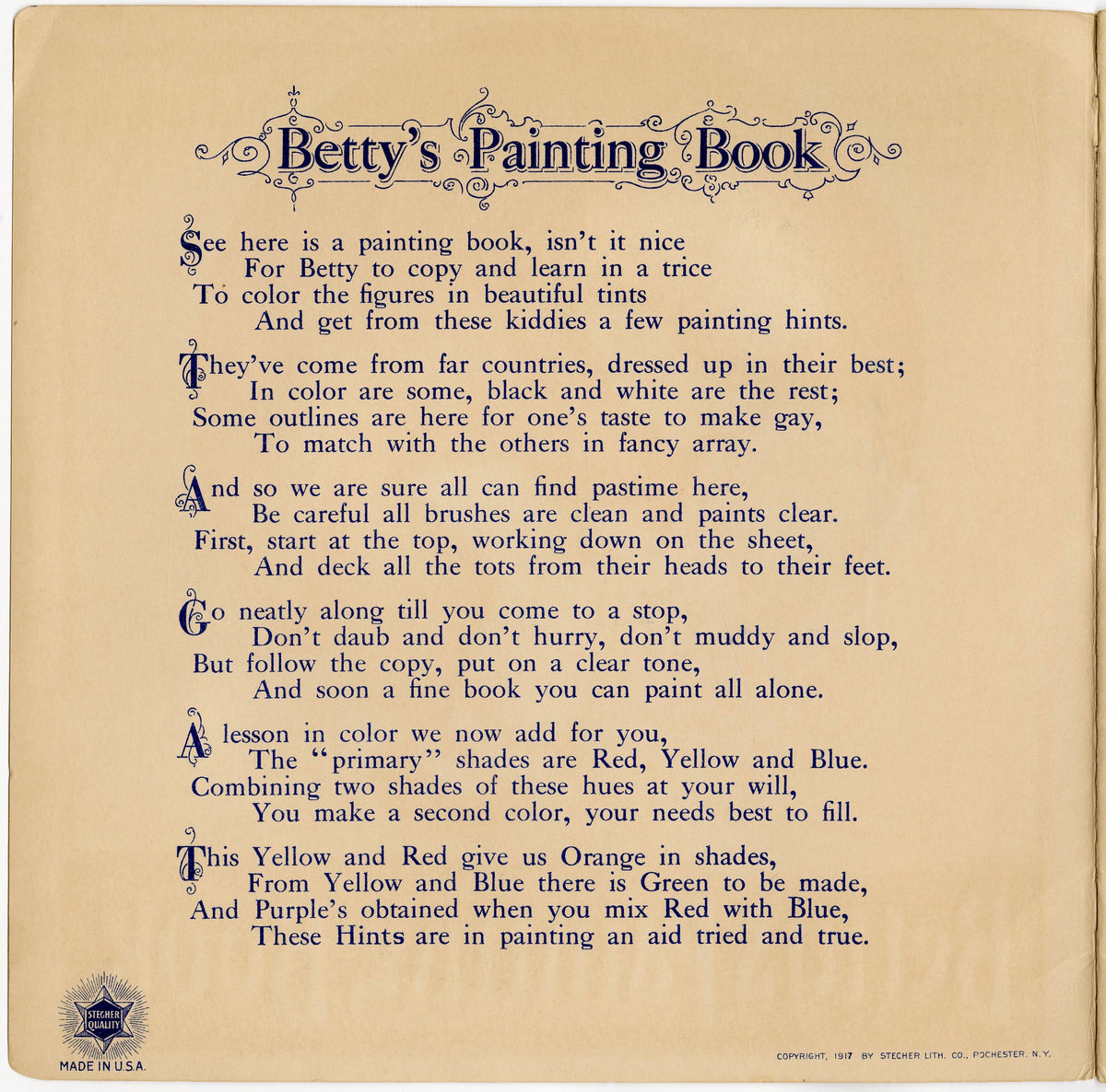 1917 Betty's Painting Book, Children's Instructional Coloring Book