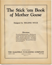 Load image into Gallery viewer, 1936 The Stick 'em Book of Mother Goose, Children's Activity Book, Helen Nyce