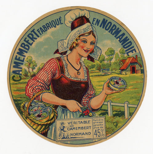 Antique, Unused, French Normandie Camembert Cheese Label, Milk Maid