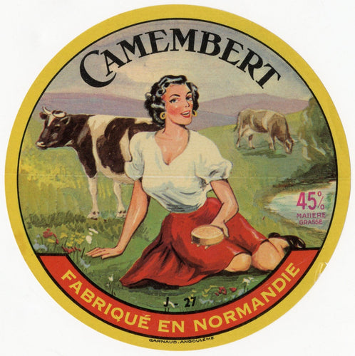 Antique, Unused, French Camembert Cheese Label, Beautiful Woman, Normandy