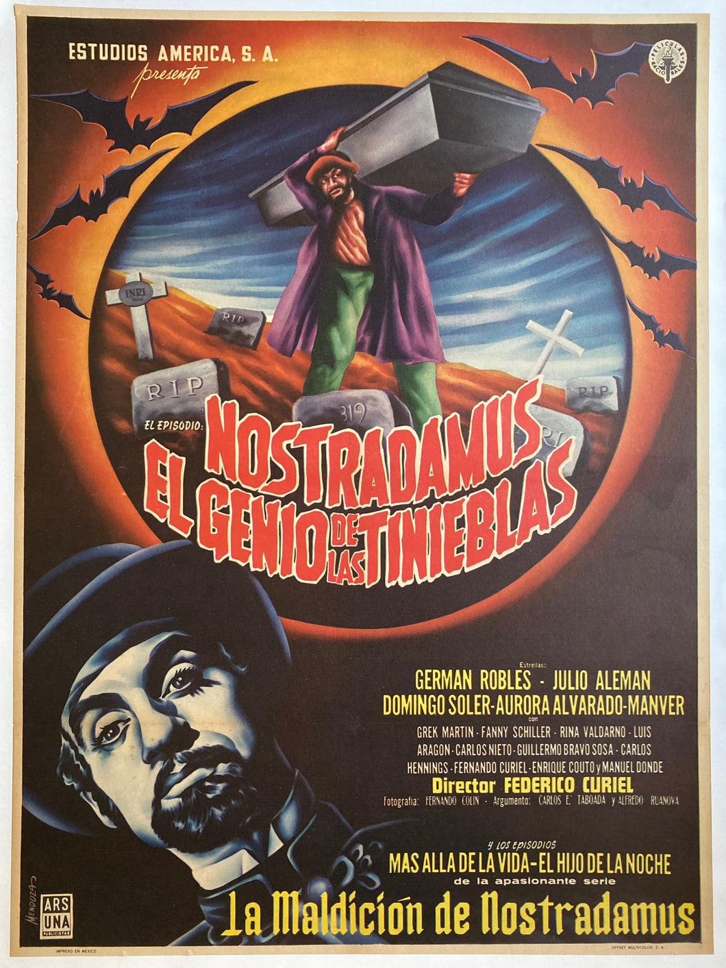 Mexican Movie POSTER, “Nostradamus El Genio Tinieblas” || Linen Mounted