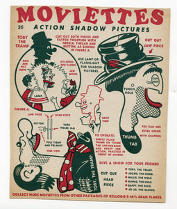 1930s UNUSED Kellogg's MOVIETTES ACTION SHADOW PICTURES Puppet Toby the Tramp