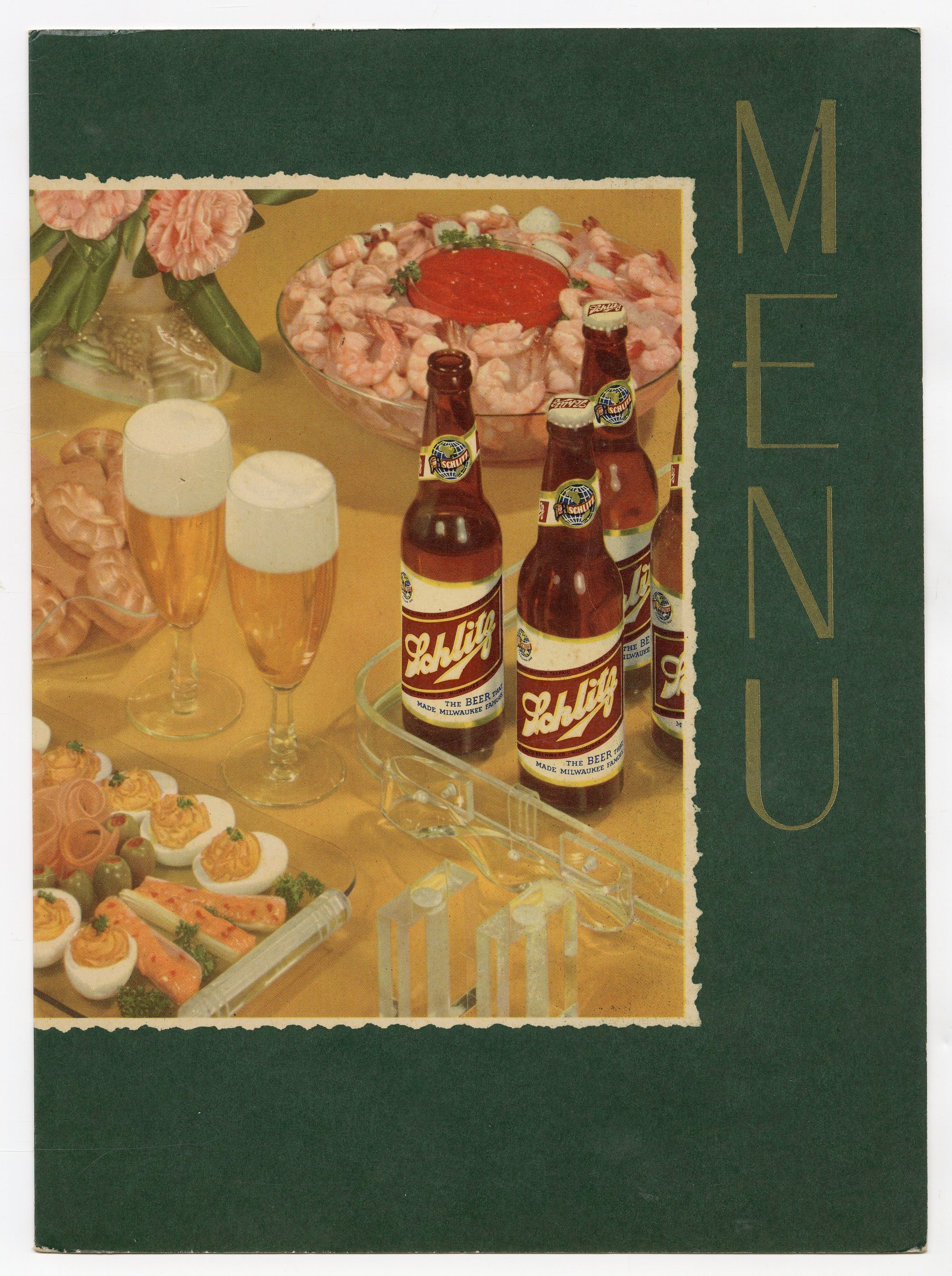 Vintage 1940s Schlitz Brewing Company Menu Cover, Milwaukee